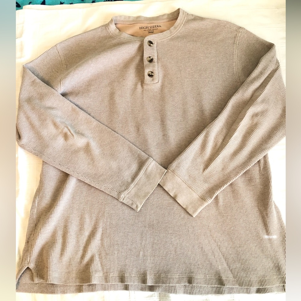vtg high Sierra tan long sleeve button up thermo material t-shirt Mens Large
